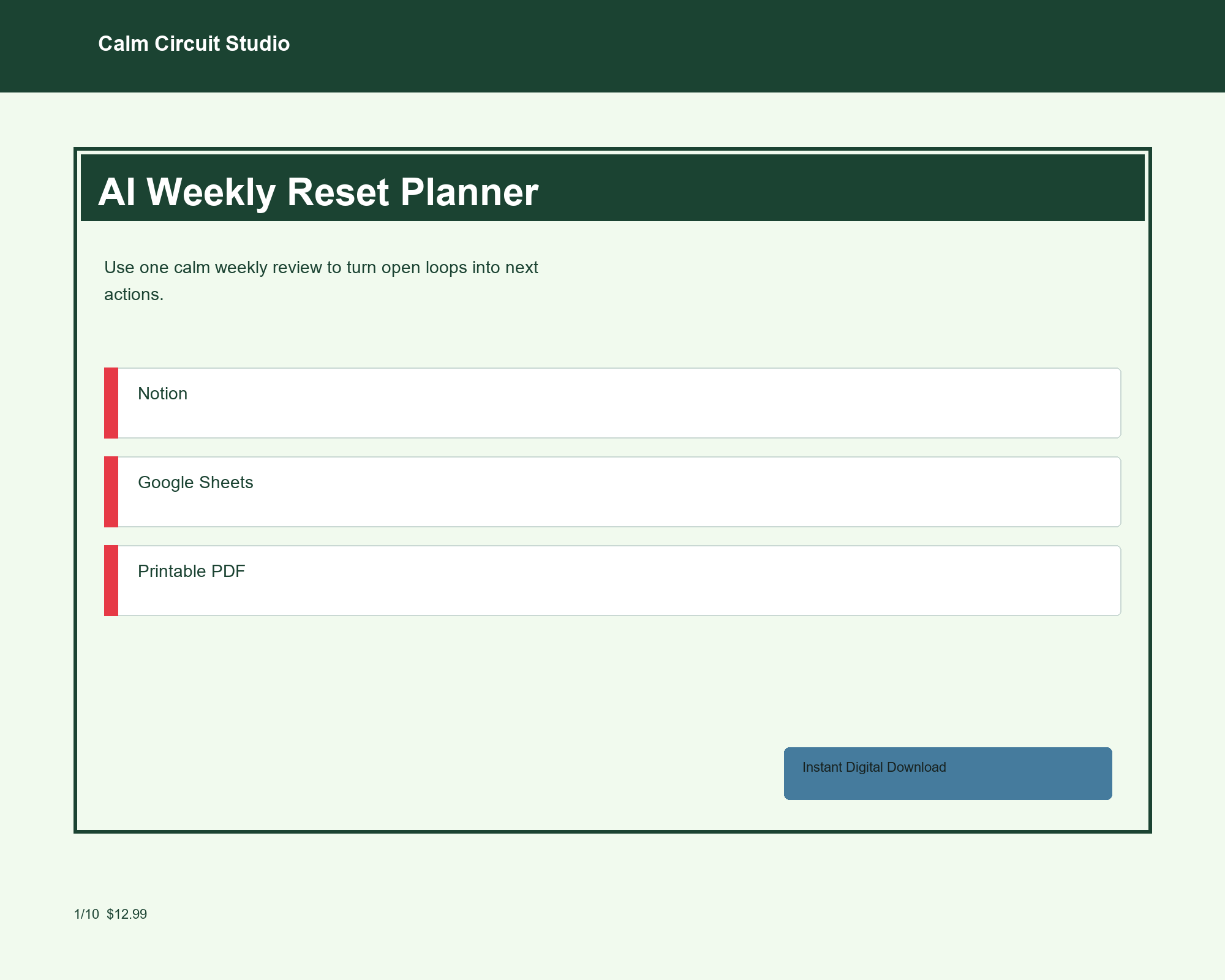 AI Weekly Reset Planner preview