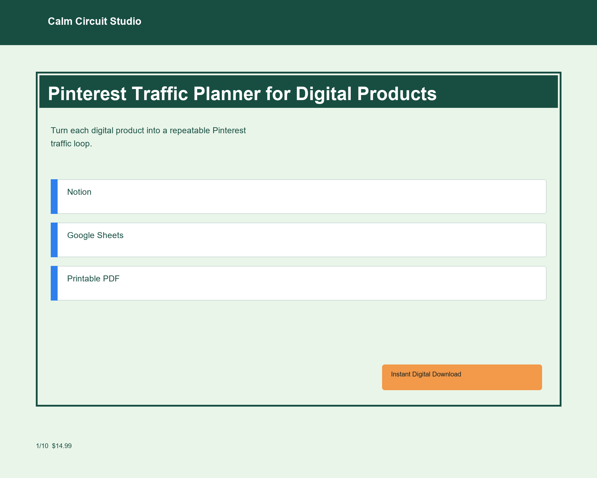 Pinterest Traffic Planner for Digital Products preview